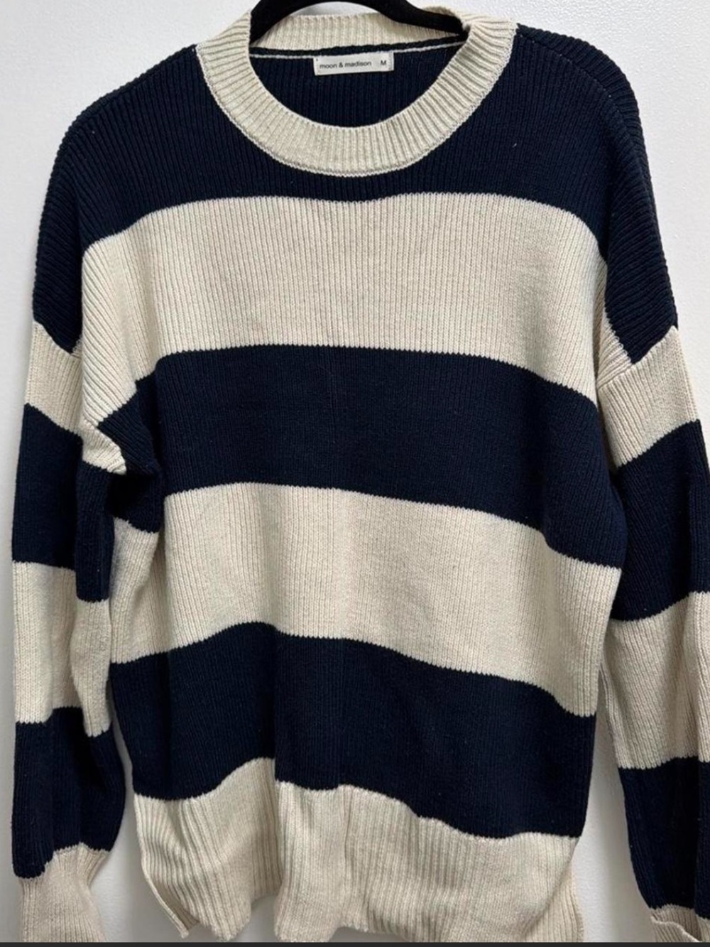moon & madison Navy and Cream Wide-Stripe Crewneck Sweater